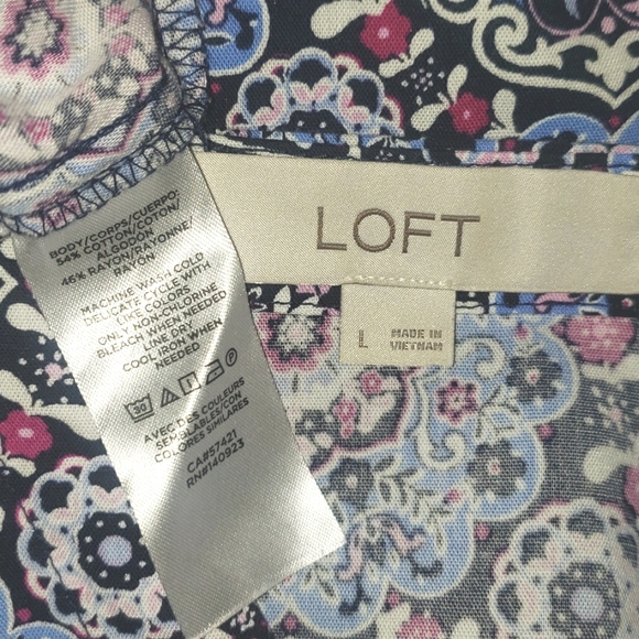 Loft Medallion Print Button Front Drop Waist Ruffle Flounce Mini Swing Dress L - Picture 15 of 16